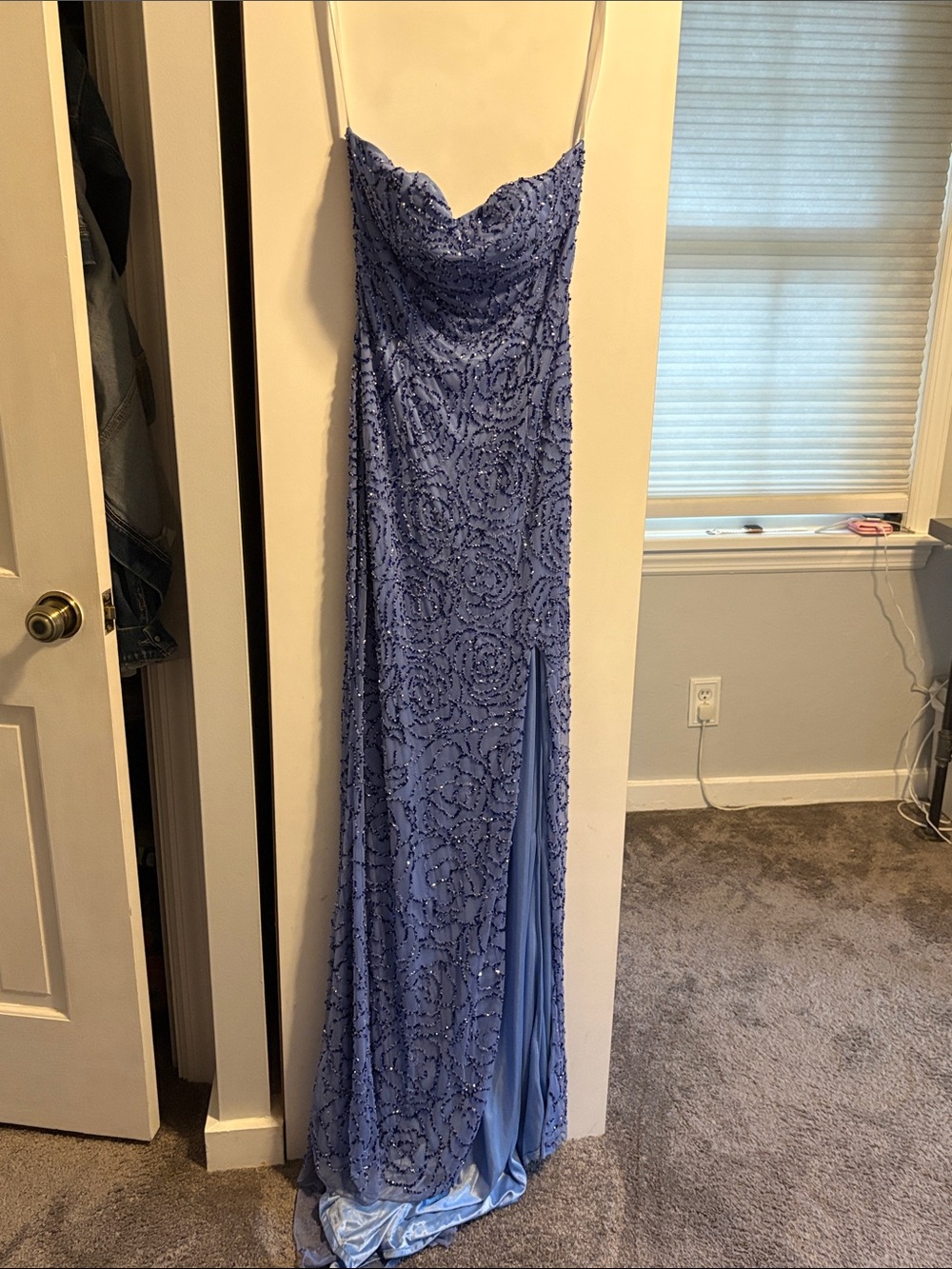 Beaded Sweetheart Strapless Evening Gown - Periwinkle